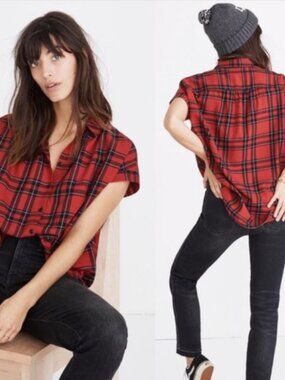 Madewell Central Shirt Dahl Plaid Red Large Oversized